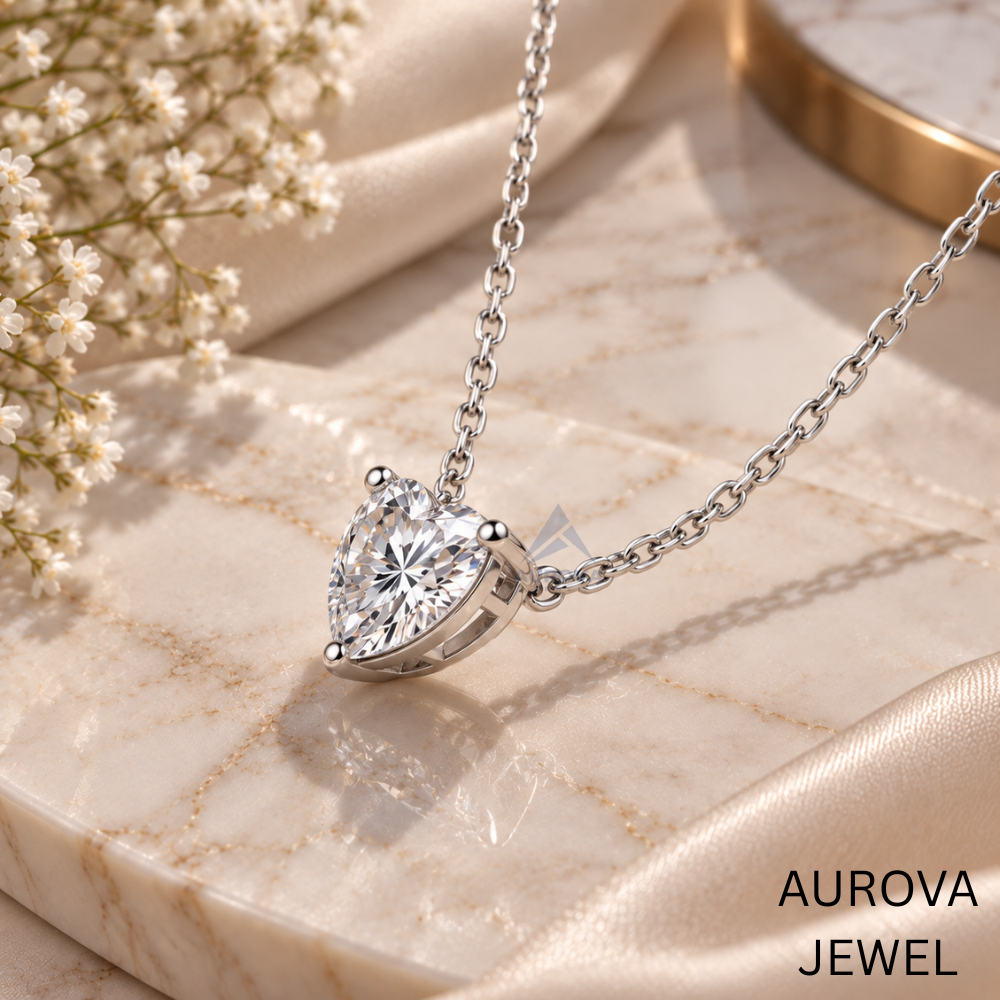 Heart Cut Solitaire Pendant Necklace, White Gold Dainty Love Jewelry, Minimalist Bridal Necklace, Anniversary Gift for Her