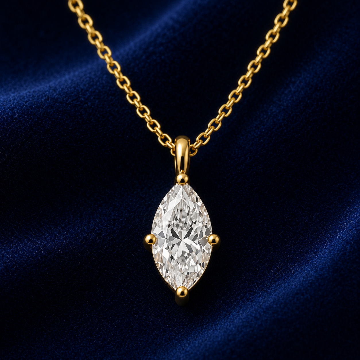 Marquise Diamond Necklace, 14K Solid Gold Solitaire Pendant, Minimalist Bridal Jewelry, Dainty Anniversary Gift for Her Main image