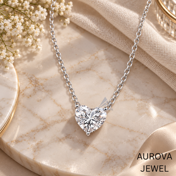 Heart Cut Solitaire Pendant Necklace, White Gold Dainty Love Jewelry, Minimalist Bridal Necklace, Anniversary Gift for Her