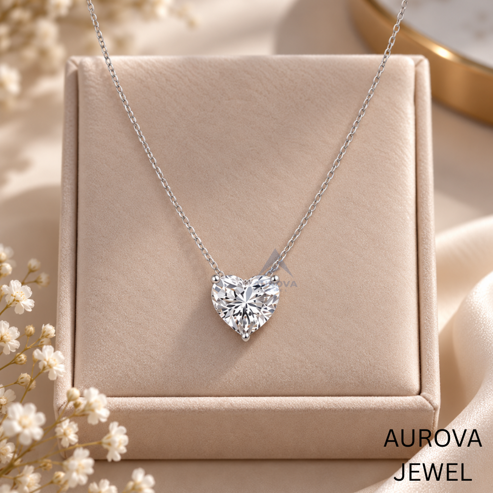 Heart Cut Solitaire Pendant Necklace, White Gold Dainty Love Jewelry, Minimalist Bridal Necklace, Anniversary Gift for Her Secondary image