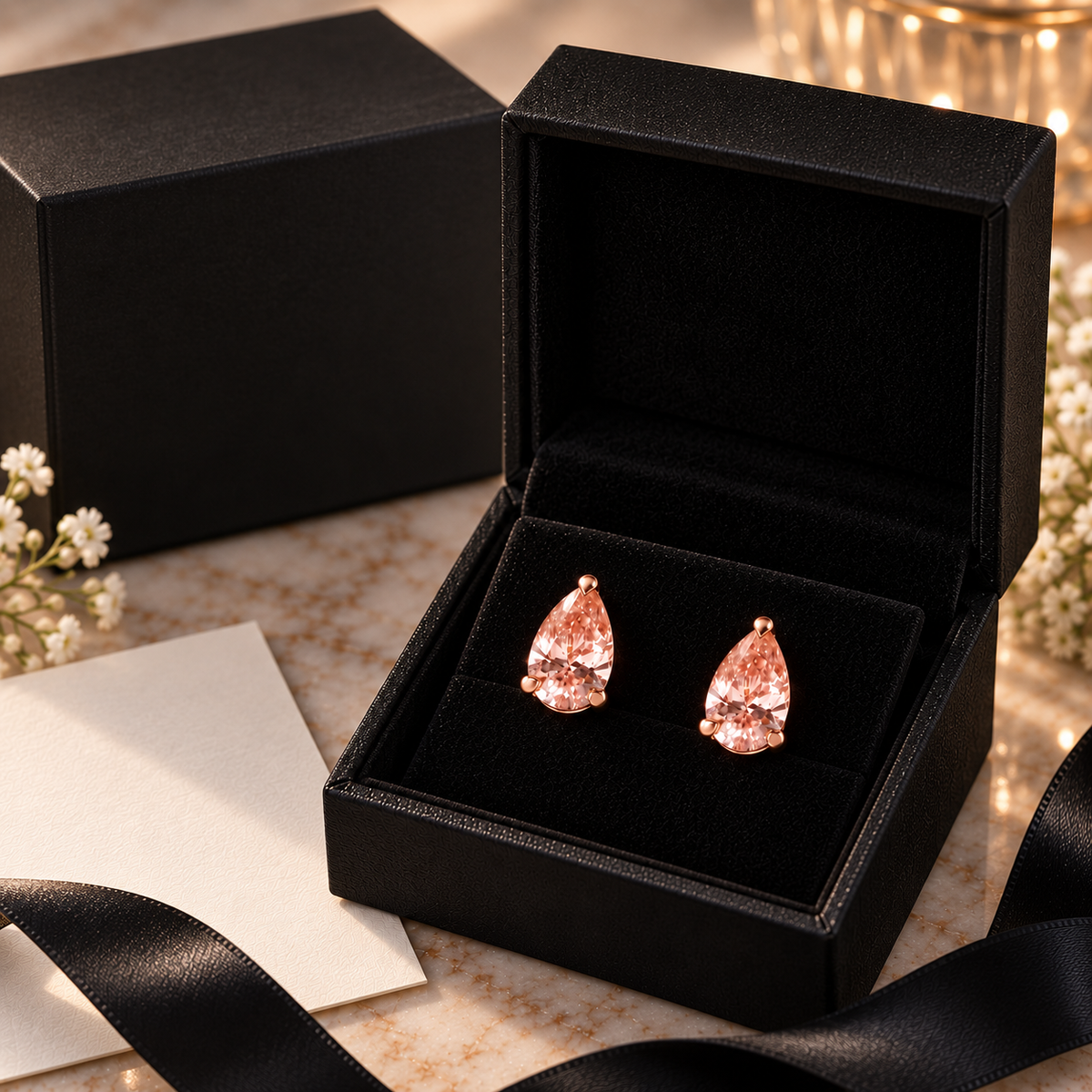Pear Cut Pink Diamond Stud Earrings, Rose Gold Minimalist Bridal Jewelry, Anniversary Gift for Her Main image