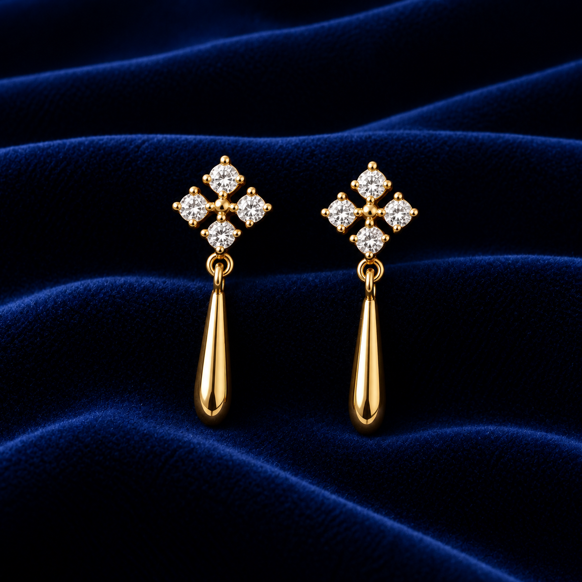 Floral Diamond Drop Earrings, 14K Yellow Gold Dangle Earrings, Round Cut Cluster Jewelry, Minimalist Wedding Gift for Her