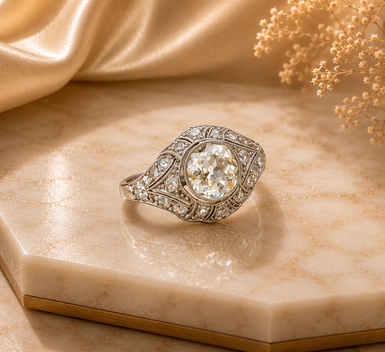 Vintage Old Mine Cut Diamond Engagement Ring | Antique Gold Ring Main image