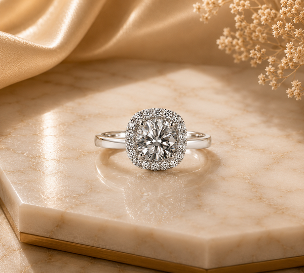 Round Cut Diamond Halo Engagement Ring | Aurova Jewel