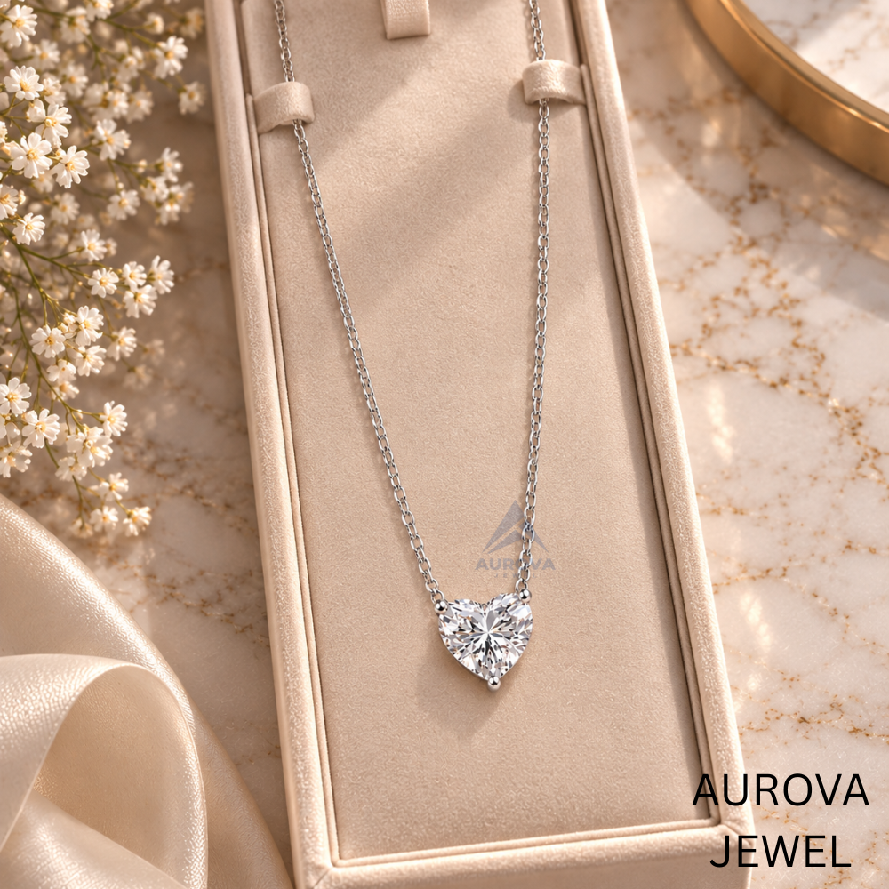 Heart Cut Solitaire Pendant Necklace, White Gold Dainty Love Jewelry, Minimalist Bridal Necklace, Anniversary Gift for Her