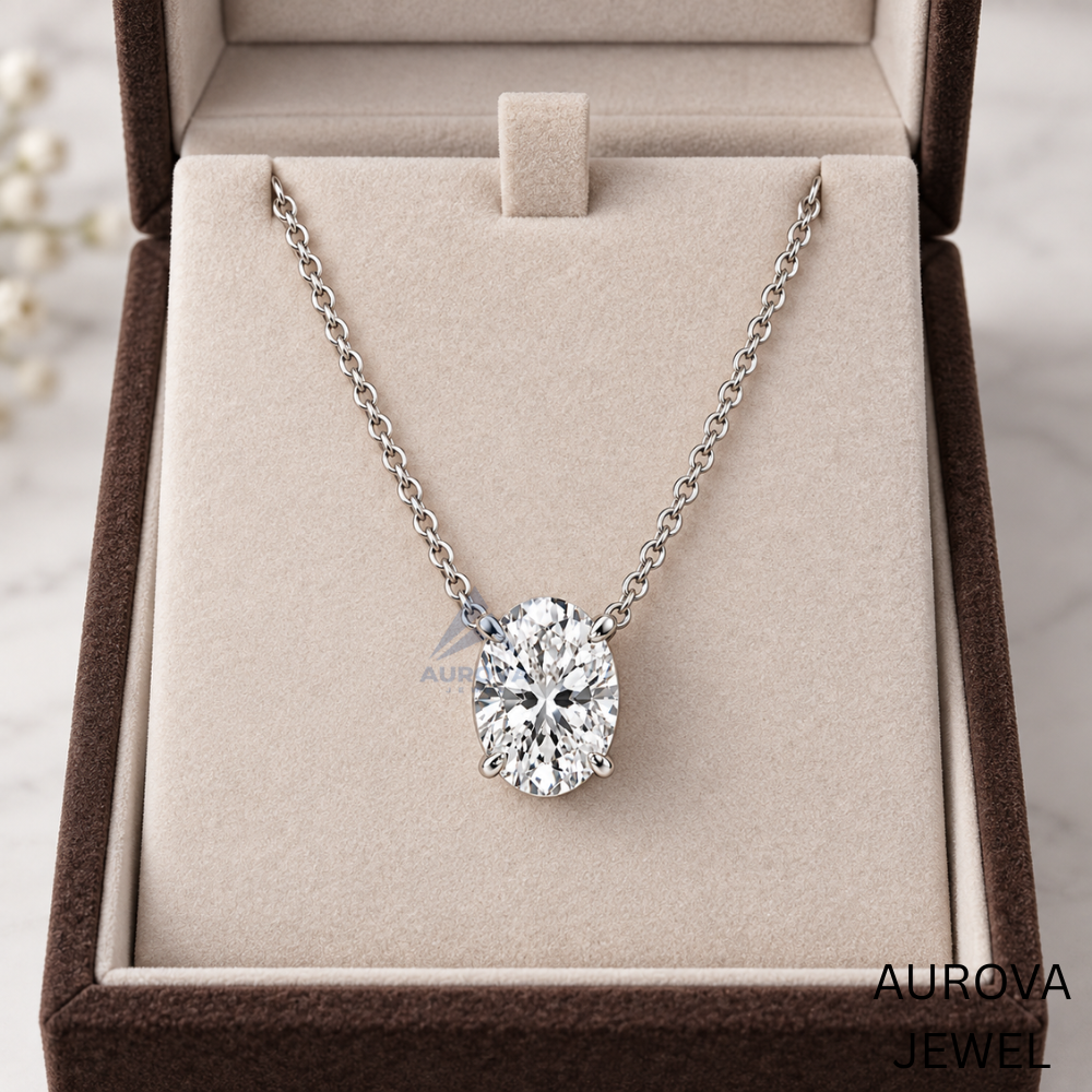 Oval Cut Solitaire Necklace, Silver Gemstone Pendant, Dainty Bridal Jewelry, Minimalist Wedding Necklace, Anniversary Gift for Her