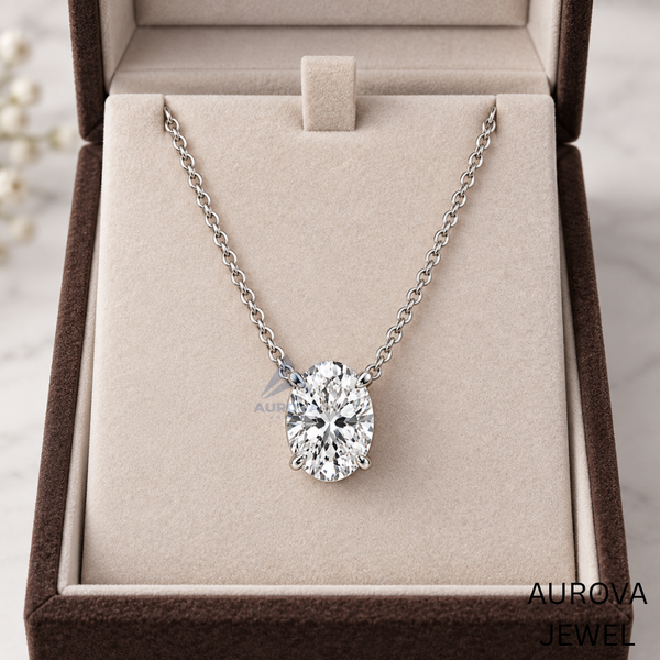Oval Cut Solitaire Necklace, Silver Gemstone Pendant, Dainty Bridal Jewelry, Minimalist Wedding Necklace, Anniversary Gift for Her