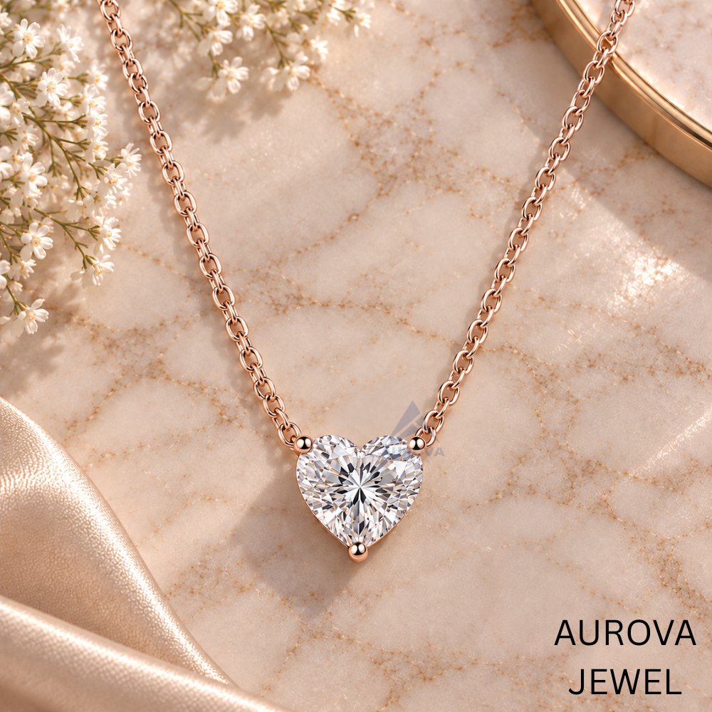Heart Cut Solitaire Pendant Necklace, White Gold Dainty Love Jewelry, Minimalist Bridal Necklace, Anniversary Gift for Her