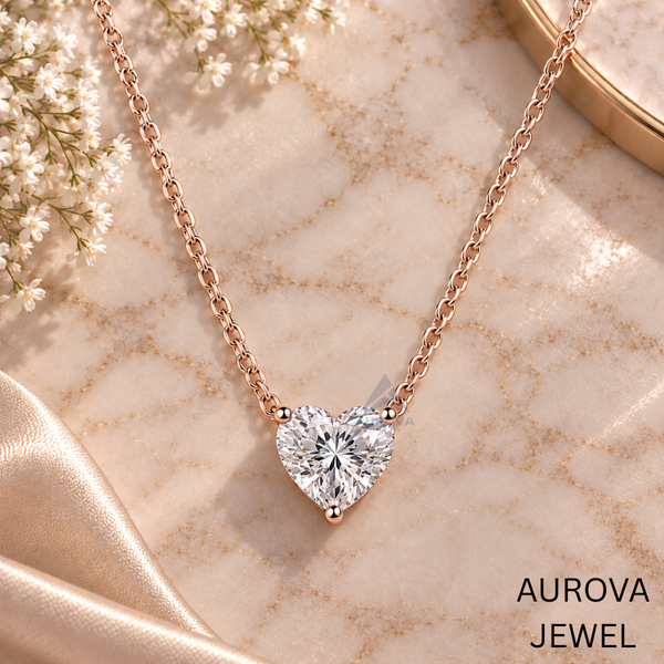 Heart Cut Solitaire Pendant Necklace, White Gold Dainty Love Jewelry, Minimalist Bridal Necklace, Anniversary Gift for Her