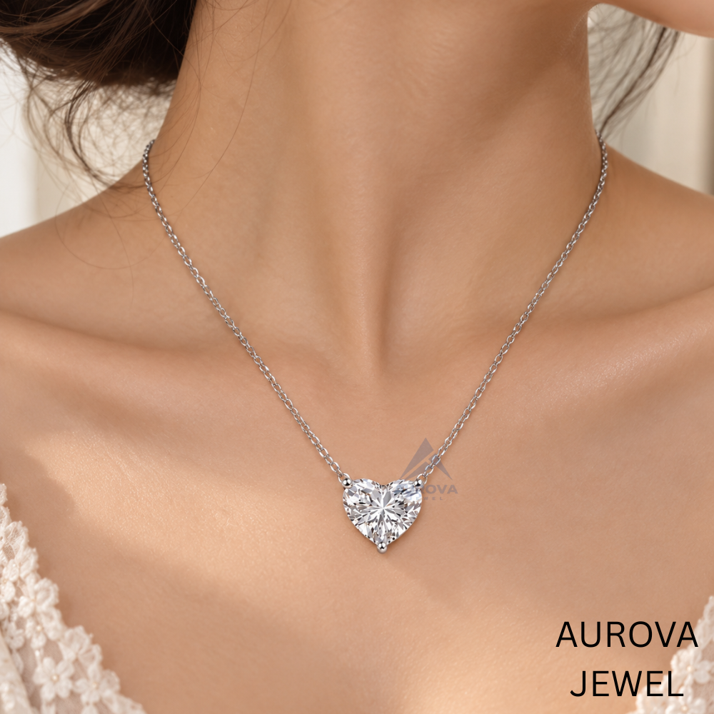 Heart Cut Solitaire Pendant Necklace, White Gold Dainty Love Jewelry, Minimalist Bridal Necklace, Anniversary Gift for Her