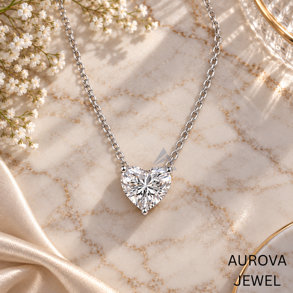 Heart Cut Solitaire Pendant Necklace, White Gold Dainty Love Jewelry, Minimalist Bridal Necklace, Anniversary Gift for Her