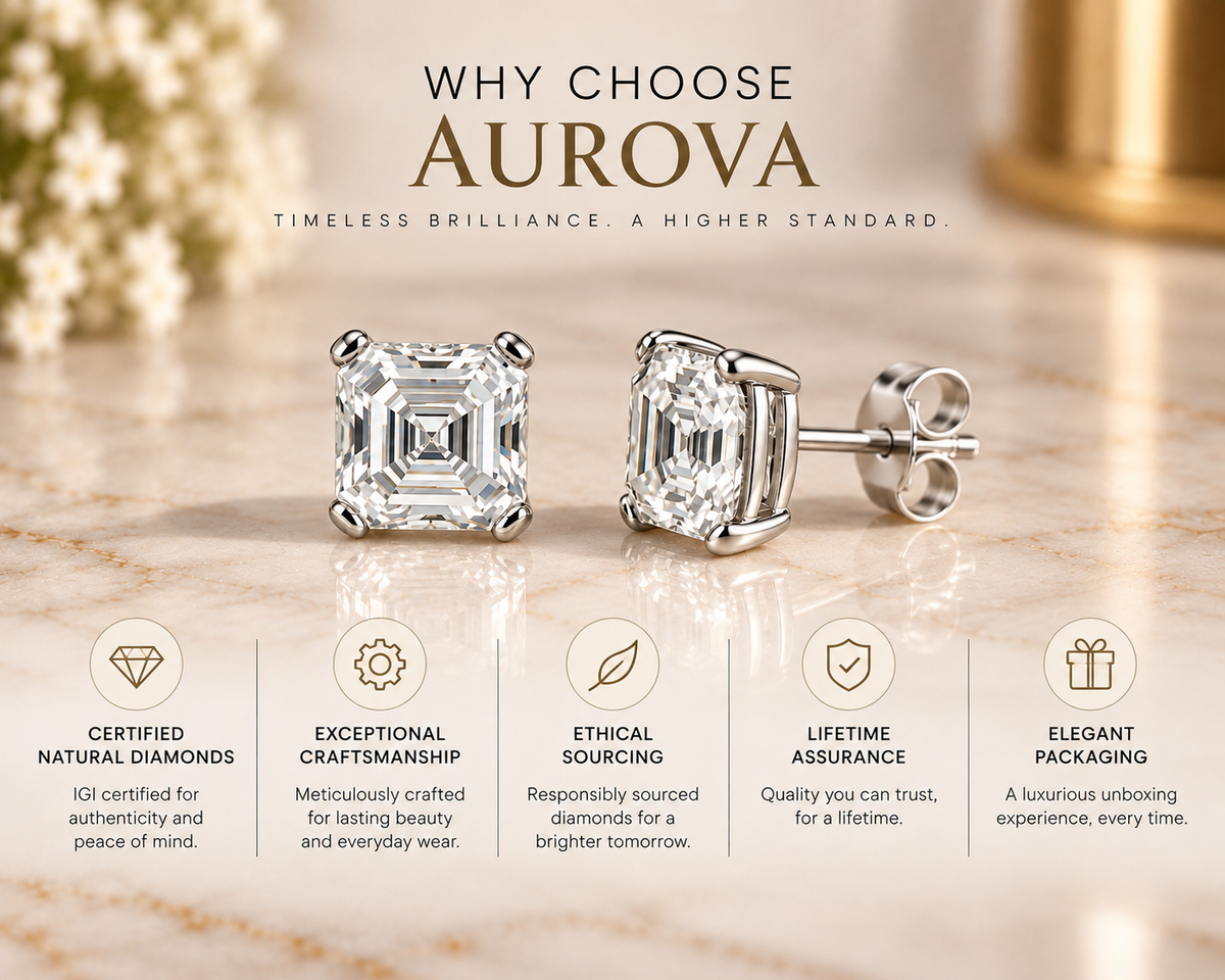 Asscher Cut Diamond Stud Earrings, 14K White Gold Solitaire Studs, Minimalist Bridal Jewelry, Gift for Her
