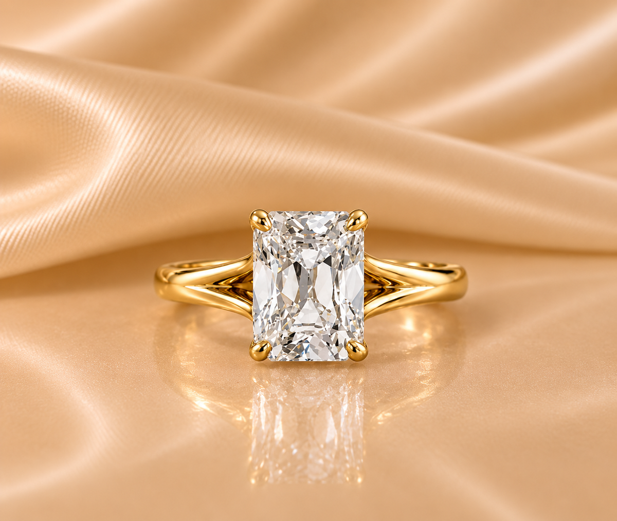 Radiant Cut Solitaire Engagement Ring, 14K Yellow Gold Split Shank Ring, Minimalist Bridal Jewelry, Anniversary Gift for Her