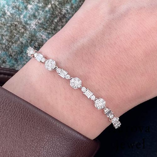 Round & Baguette Diamond Fashion Bracelet | Luxury Gold Bracelet Main image