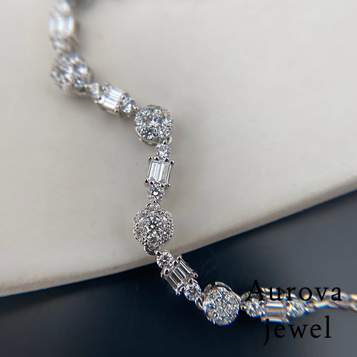 Round & Baguette Diamond Fashion Bracelet | Luxury Gold Bracelet