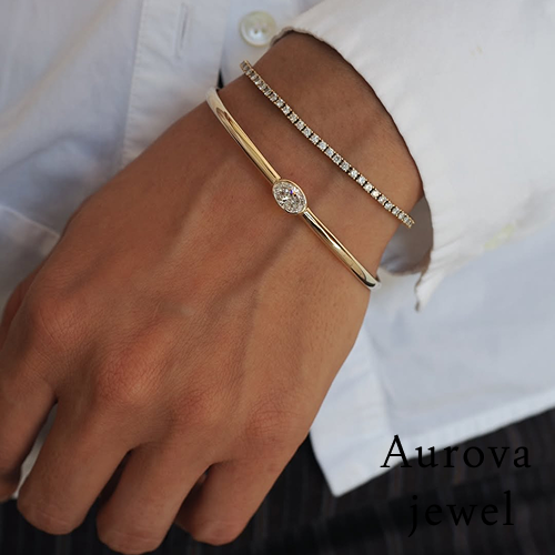 Bezel Solitaire Diamond Bangle in 14K Yellow Gold | Lab-Grown Diamond Bracelet Secondary image