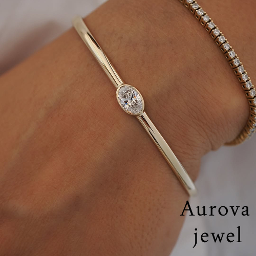 Bezel Solitaire Diamond Bangle in 14K Yellow Gold | Lab-Grown Diamond Bracelet
