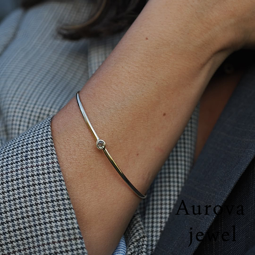 Diamond Bangle Bracelet | Minimalist Gold Diamond Bangle | 14K Gold Bracelet