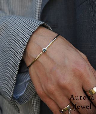 Diamond Bangle Bracelet | Minimalist Gold Diamond Bangle | 14K Gold Bracelet Main image