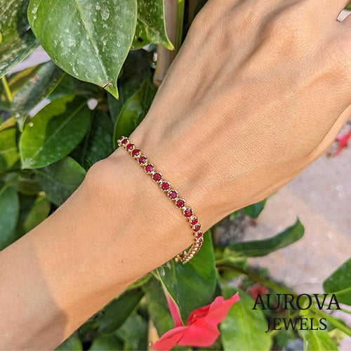Ruby Tennis Bracelet in 14K Yellow Gold | Lab-Grown Ruby Bracelet Main image