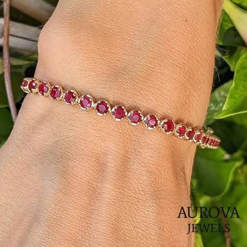 Ruby Tennis Bracelet in 14K Yellow Gold | Lab-Grown Ruby Bracelet Secondary image