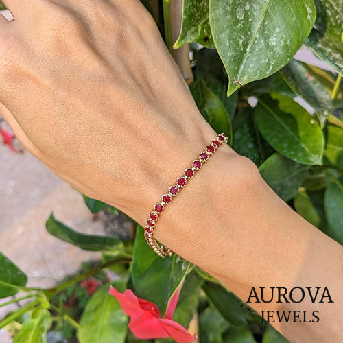 Ruby Tennis Bracelet in 14K Yellow Gold | Lab-Grown Ruby Bracelet