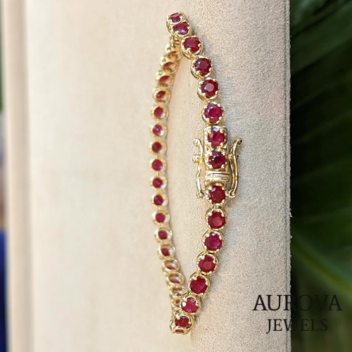 Ruby Tennis Bracelet in 14K Yellow Gold | Lab-Grown Ruby Bracelet