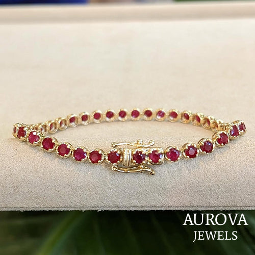 Ruby Tennis Bracelet in 14K Yellow Gold | Lab-Grown Ruby Bracelet