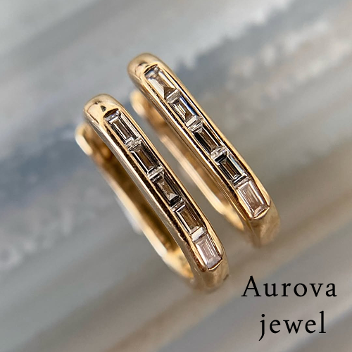 Baguette Diamond Hoop Earrings | Gold Huggie Earrings Secondary image