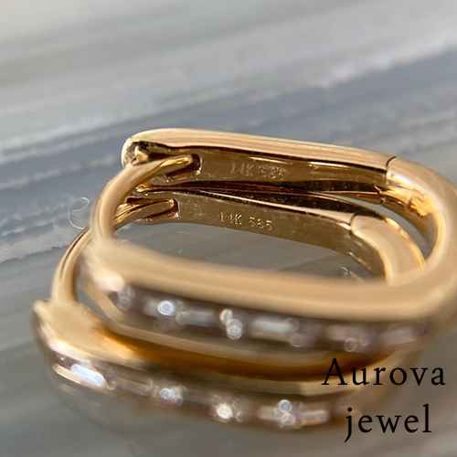 Baguette Diamond Hoop Earrings | Gold Huggie Earrings