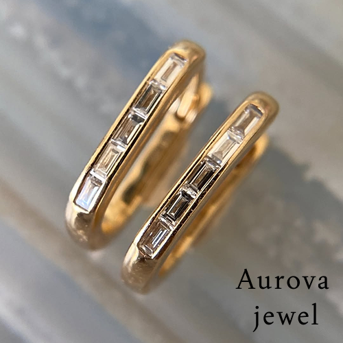 Baguette Diamond Hoop Earrings | Gold Huggie Earrings