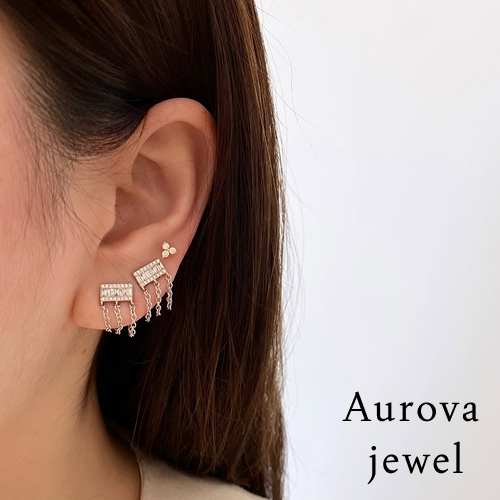 Diamond Chain Drop Earrings | Geometric Gold Dangle Earrings Secondary image