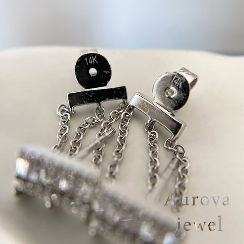 Diamond Chain Drop Earrings | Geometric Gold Dangle Earrings