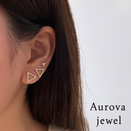 Triangle Diamond Stud Earrings | Geometric Gold Earrings Secondary image