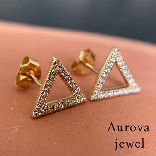Triangle Diamond Stud Earrings | Geometric Gold Earrings