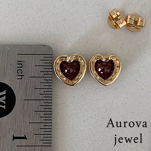 Heart Garnet Diamond Stud Earrings | Halo Gold Earrings