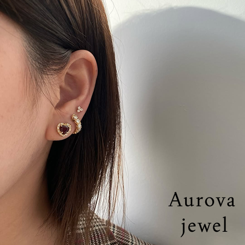 Heart Garnet Diamond Stud Earrings | Halo Gold Earrings Secondary image