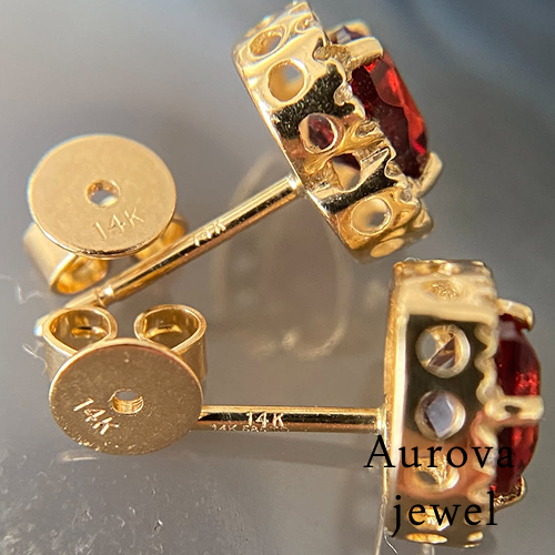 Heart Garnet Diamond Stud Earrings | Halo Gold Earrings