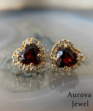Heart Garnet Diamond Stud Earrings | Halo Gold Earrings