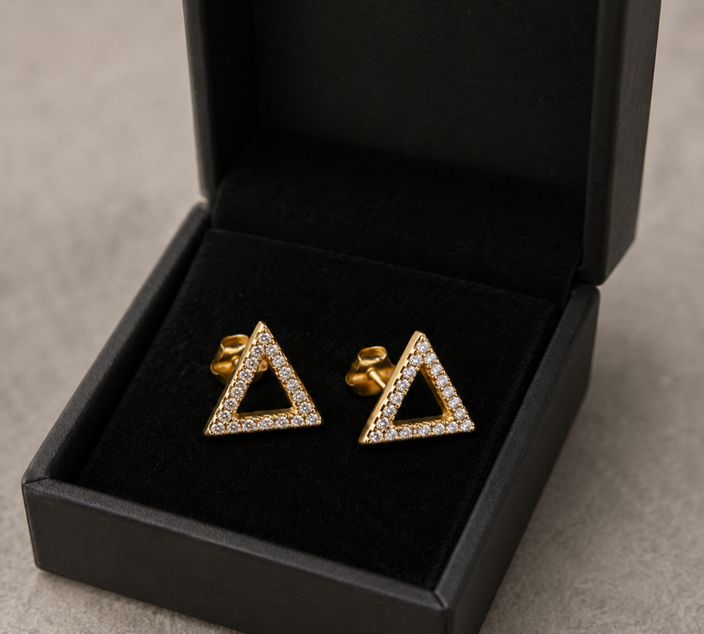 Triangle Diamond Stud Earrings | Geometric Gold Earrings Main image