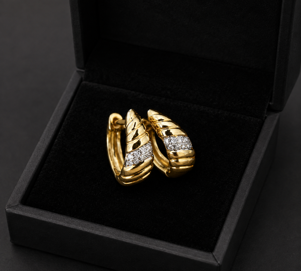 Diamond Huggie Hoop Earrings | Pavé Gold Diamond Hoops Main image