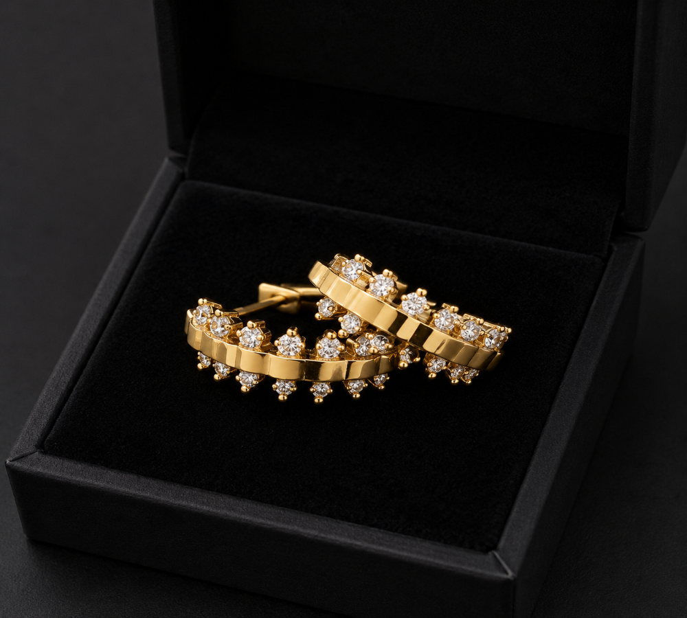Diamond Hoop Earrings | Gold Huggie Diamond Earrings Main image