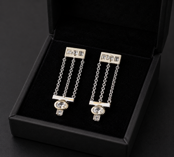 Diamond Chain Drop Earrings | Geometric Gold Dangle Earrings