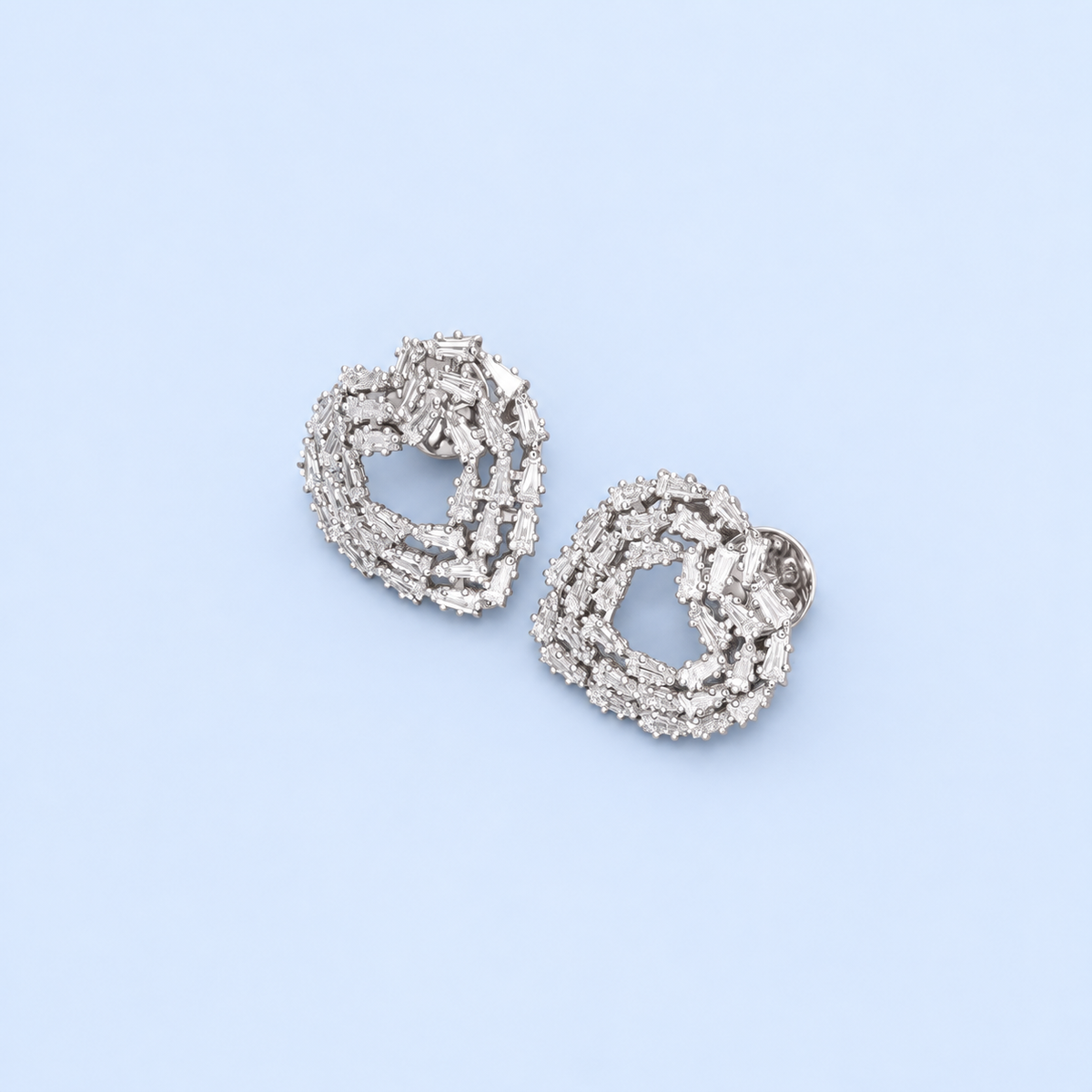 Elegant Baguette Cut Diamond-Style Stud Earrings for Women | Luxury Heart-Shaped Knot Design with Sparkling Baguette and Round Cut Stones