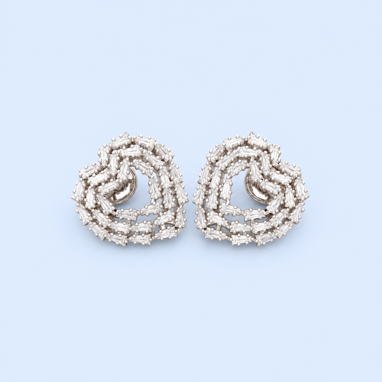 Elegant Baguette Cut Diamond-Style Stud Earrings for Women | Luxury Heart-Shaped Knot Design with Sparkling Baguette and Round Cut Stones Secondary image