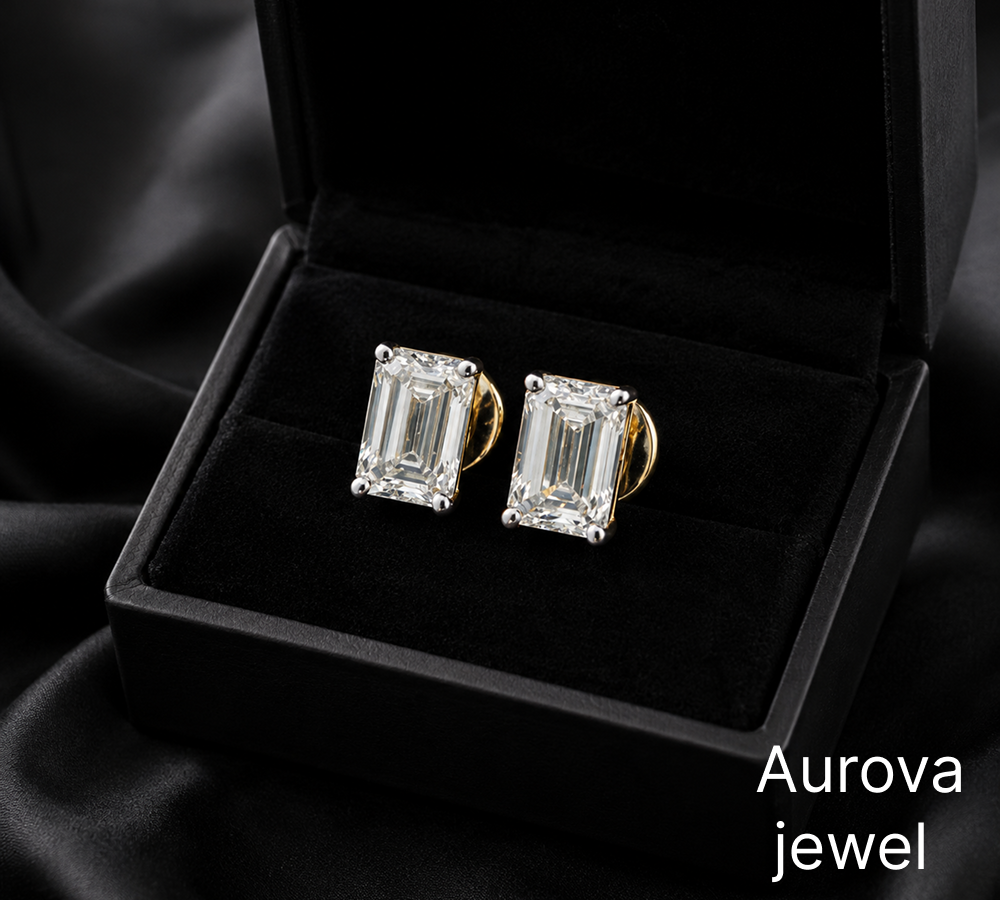 Emerald Cut Diamond Stud Earrings | Elegant Rectangle Diamond Earrings Main image