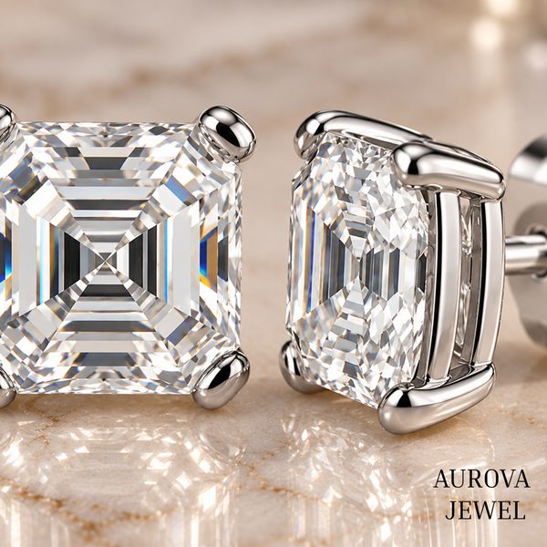 Asscher Cut Diamond Stud Earrings, 14K White Gold Solitaire Studs, Minimalist Bridal Jewelry, Gift for Her
