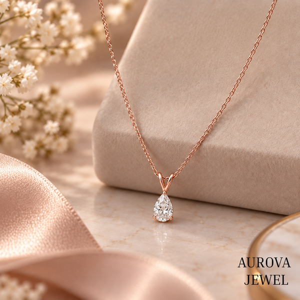 Pear Cut Solitaire Necklace, Dainty Silver Teardrop Pendant, White Gemstone Necklace, Minimalist Bridal Jewelry Gift for Her