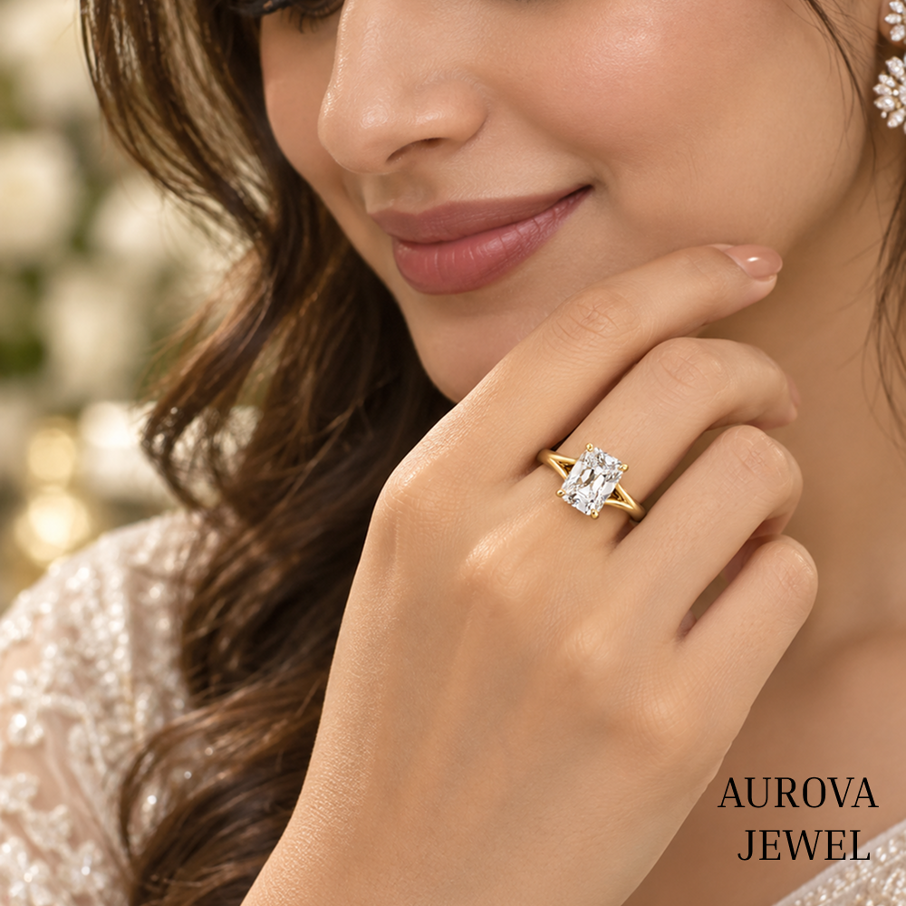 Radiant Cut Solitaire Engagement Ring, 14K Yellow Gold Split Shank Ring, Minimalist Bridal Jewelry, Anniversary Gift for Her Secondary image