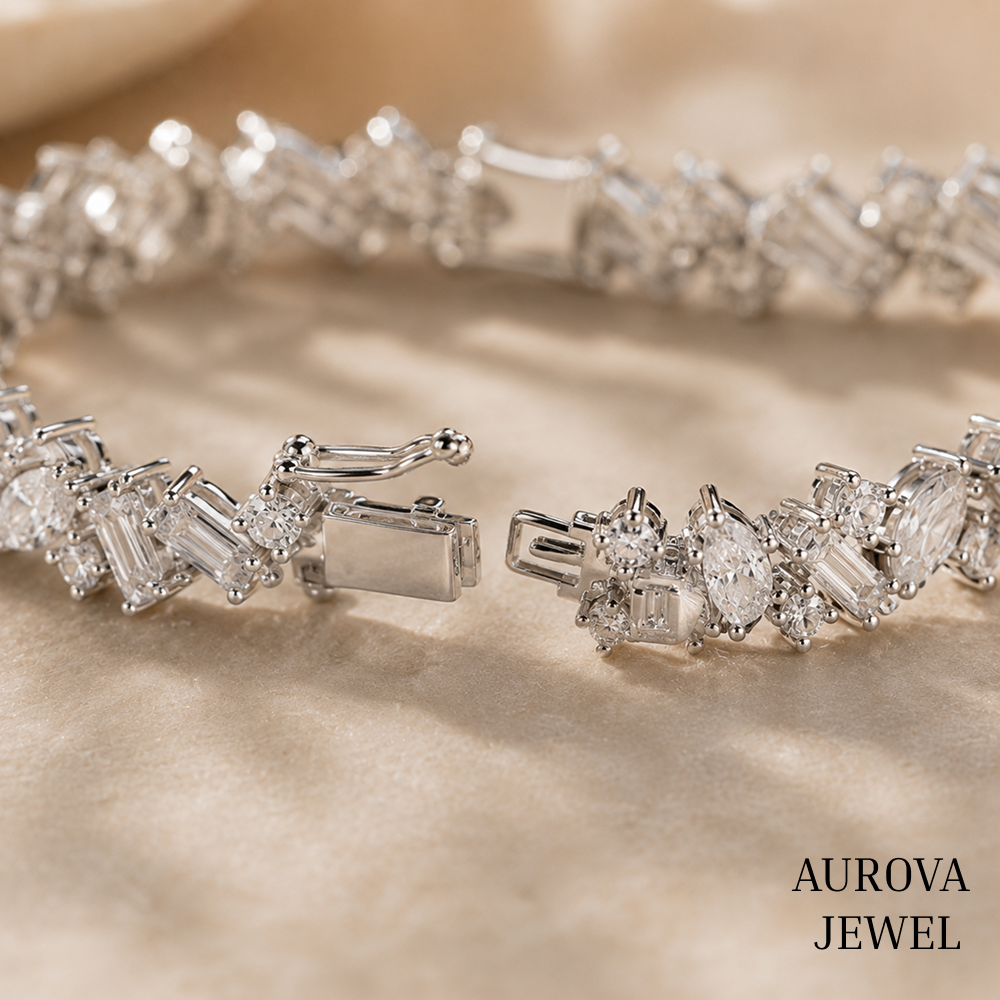 Mixed Cut Diamond Tennis Bracelet, 14K Solid Gold, Marquise Baguette & Round Stones, Bridal Jewelry, Anniversary Gift for Her